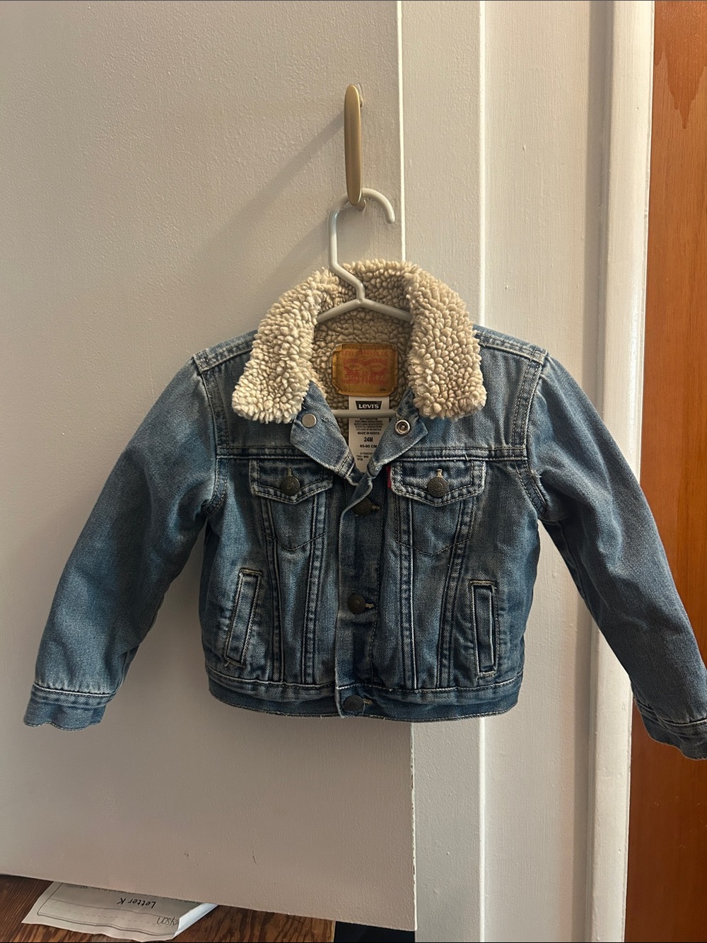 Levi's Little Kids Blue Denim Jacket with Cream Sherpa Collar